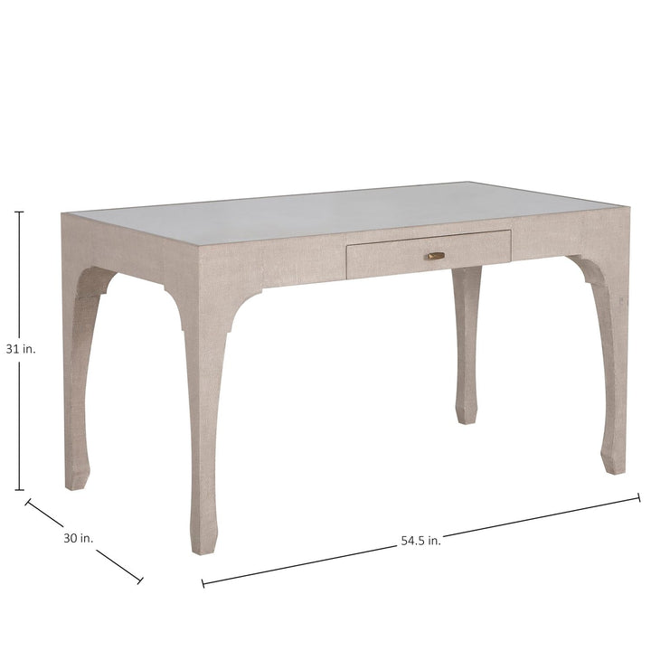 Vesey Mahogany Wood Desk - 1 Drawers, Whitewashed Raffia
