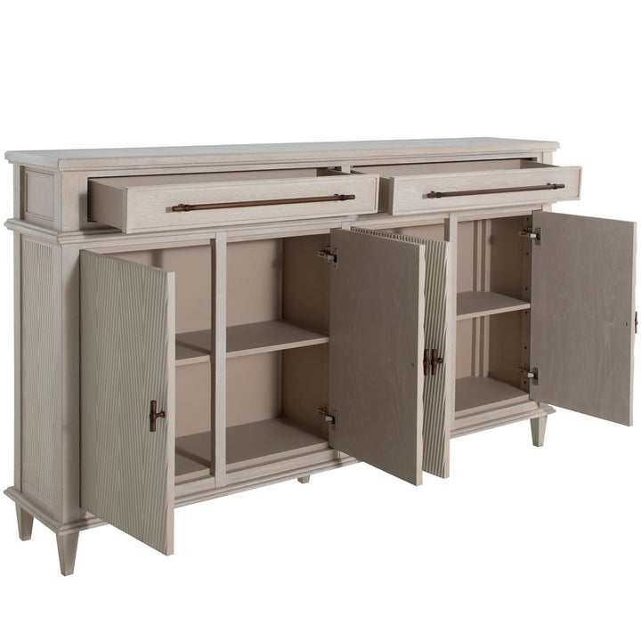 Isaac Mindi Oak Wood Ribbed Cabinet - 2 Shelves, Cerused White Sesame