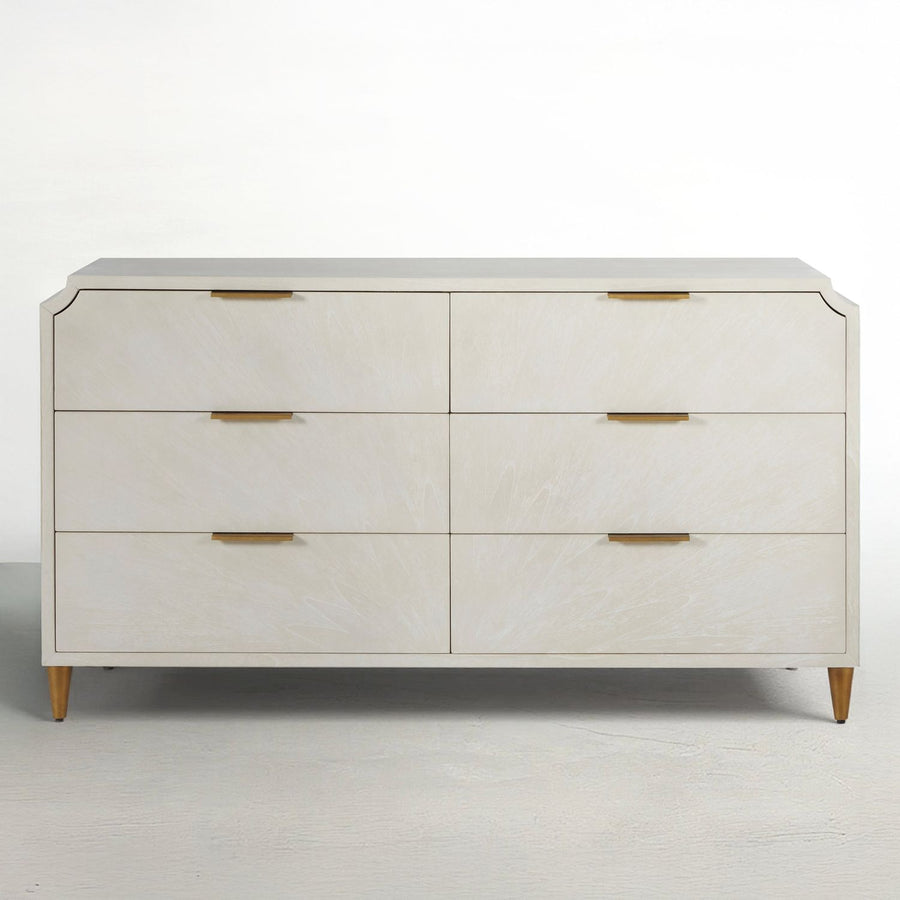 Chiri Mindi Wood Dresser - 6 Drawers, Cerused White