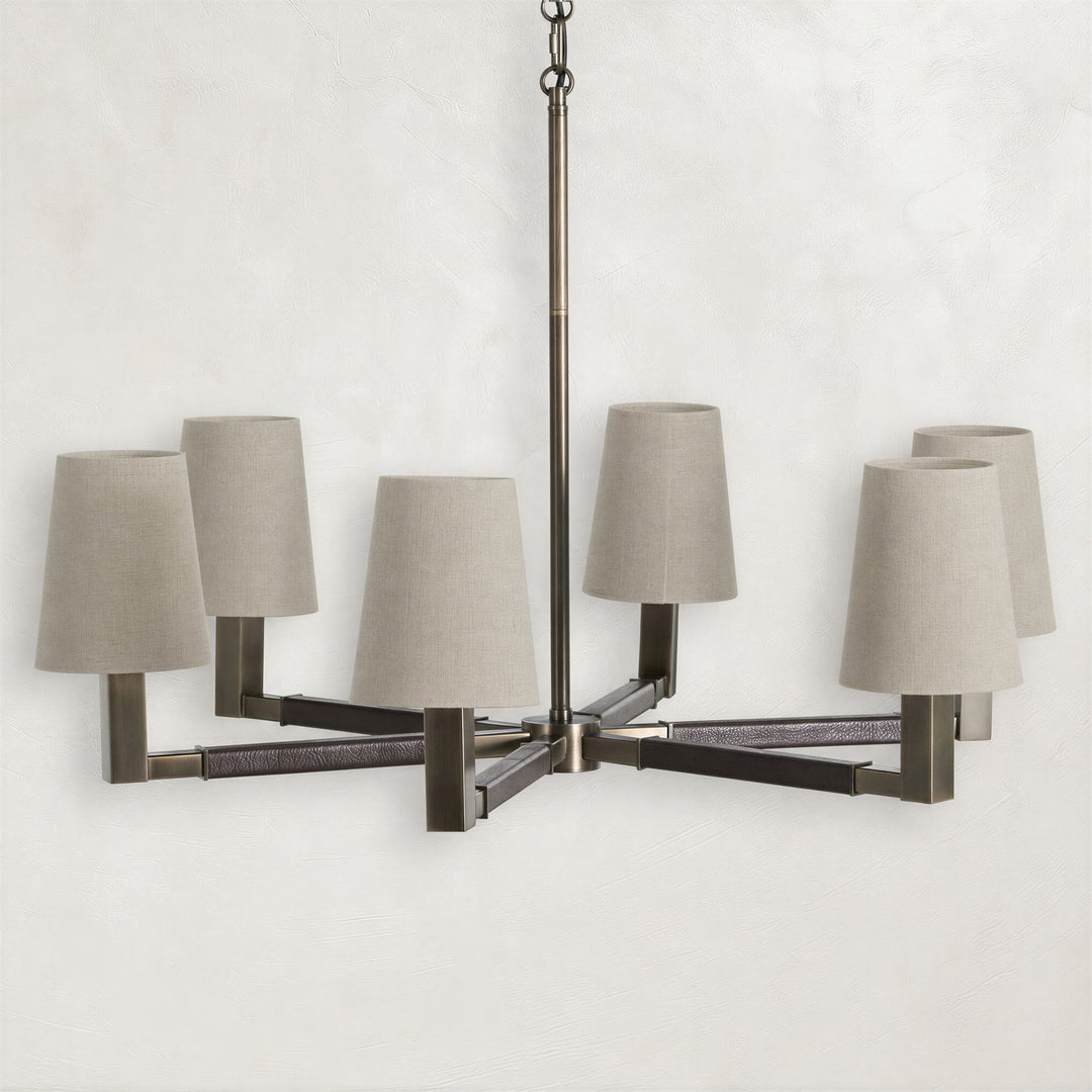 Glenbrook Mountain Bronze Leather Chandelier - 33.25 In. D X 41 In. H
