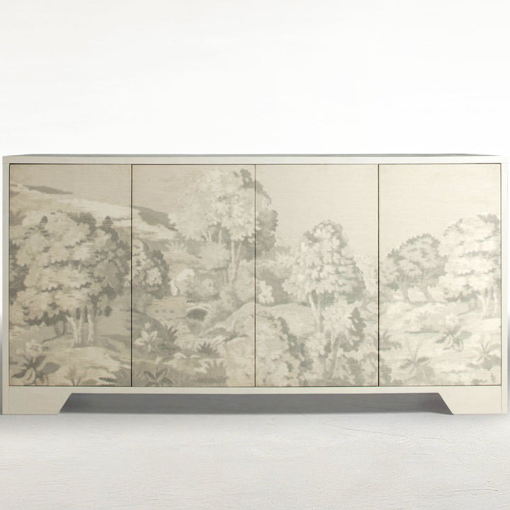 Daliyah Wood Custom Printed Fabric Sideboard - 2 Shelves Doors, Sesame White
