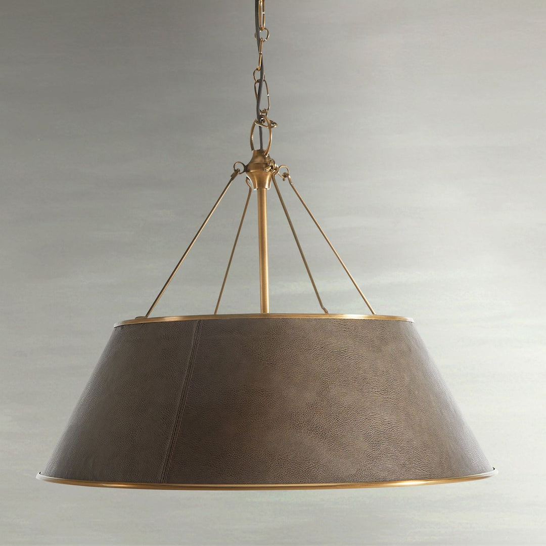 Mariana Leather Antique Brass Pendant Chandelier - 26.5 In. D X 20.25 In. H