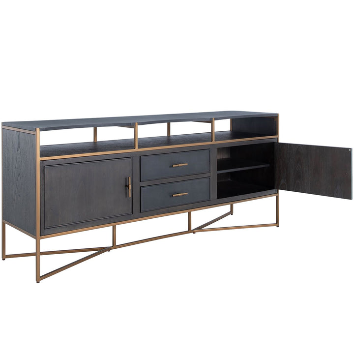 Jameson Iron Mahogany Media Cabinet - 2 Drawers, Natural Black Faux Shagreen Sideboard