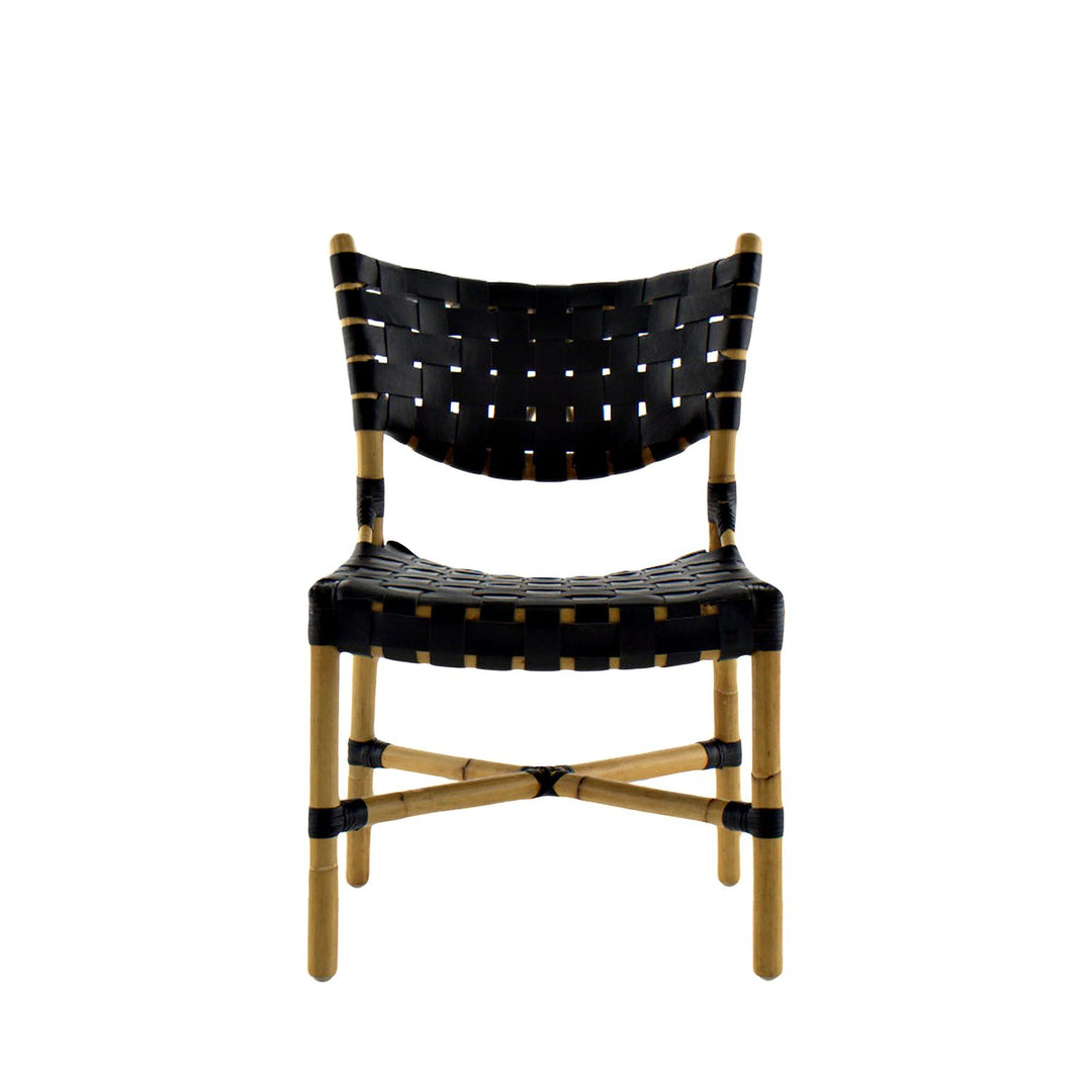 Morrison Natural Rattan Leather Open Weave Side Chair - Black