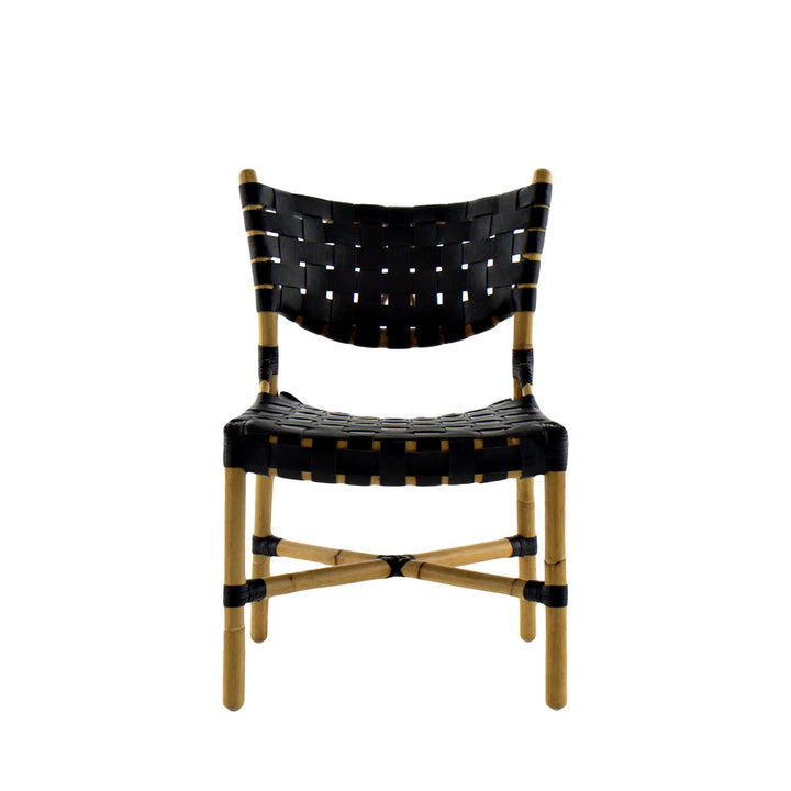 Morrison Natural Rattan Leather Open Weave Side Chair - Black