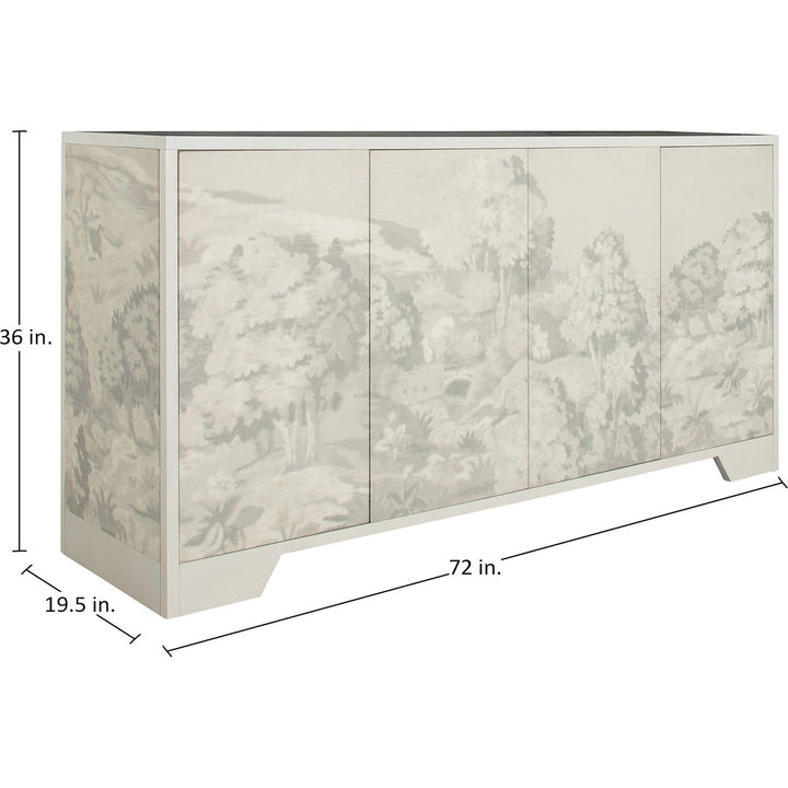 Daliyah Wood Custom Printed Fabric Sideboard - 2 Shelves Doors, Sesame White
