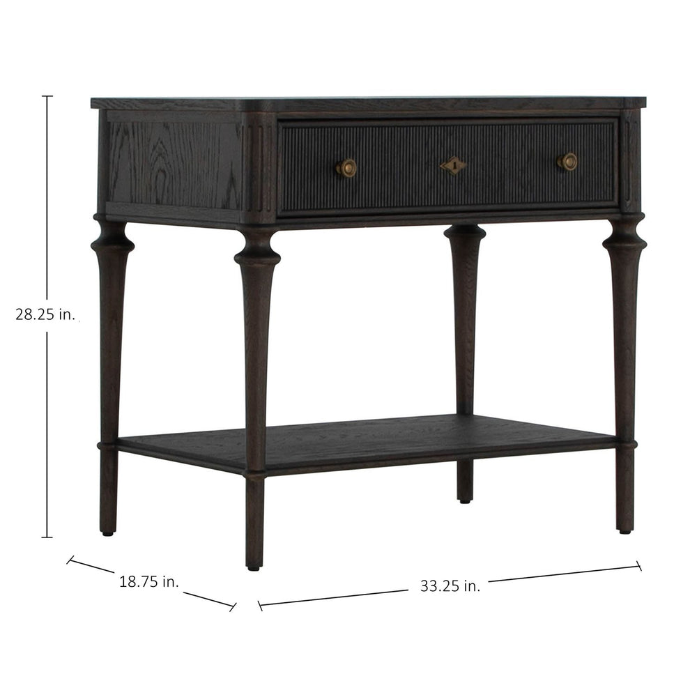 Andrea Oak Wood Nightstand - 1 Drawer, Antique Brass