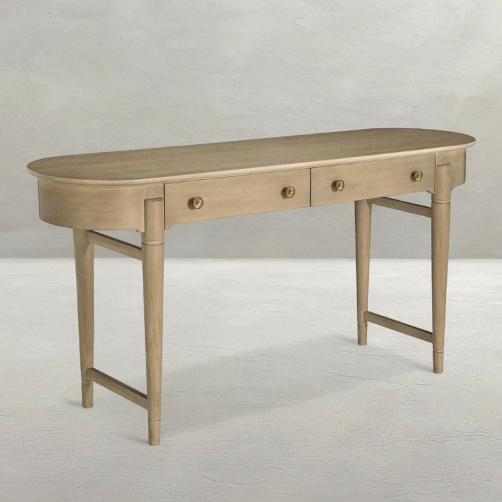 Rosebank Mahogany Wood Oval Trestle Console Table - 68 In. W X 32 In. H