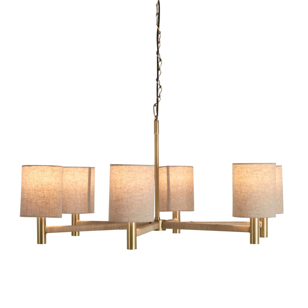 Shorelight Satin Brass Rattan Chandelier - 39.25 In. D X 17.75 In. H
