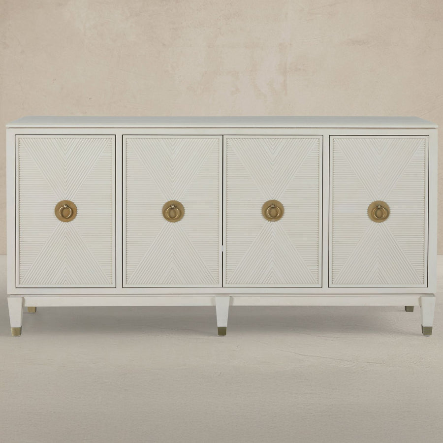 Strella Wood Iron Storage Cabinet - 4 Shelves, Cerused White