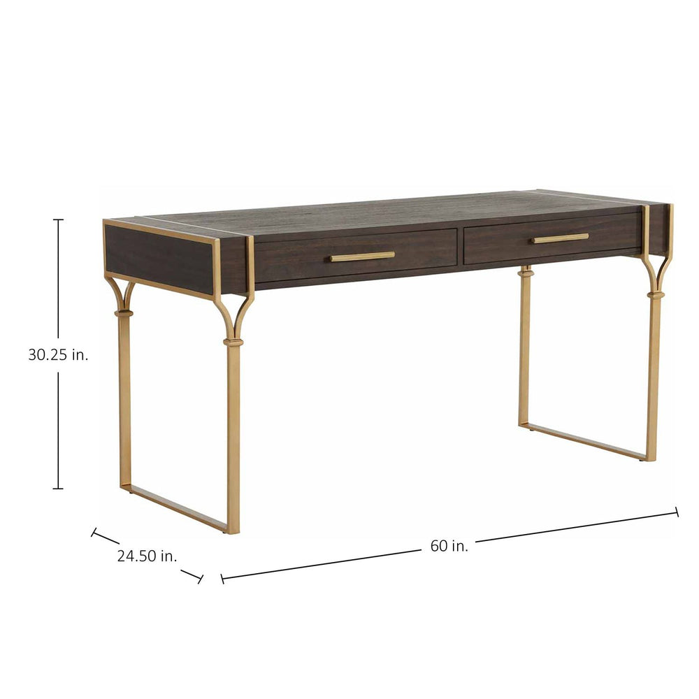 Salvador Mindi Wood Desk - 2 Drawers, Dark Brown