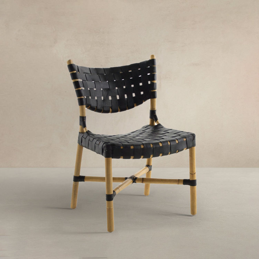 Morrison Natural Rattan Leather Open Weave Side Chair - Black