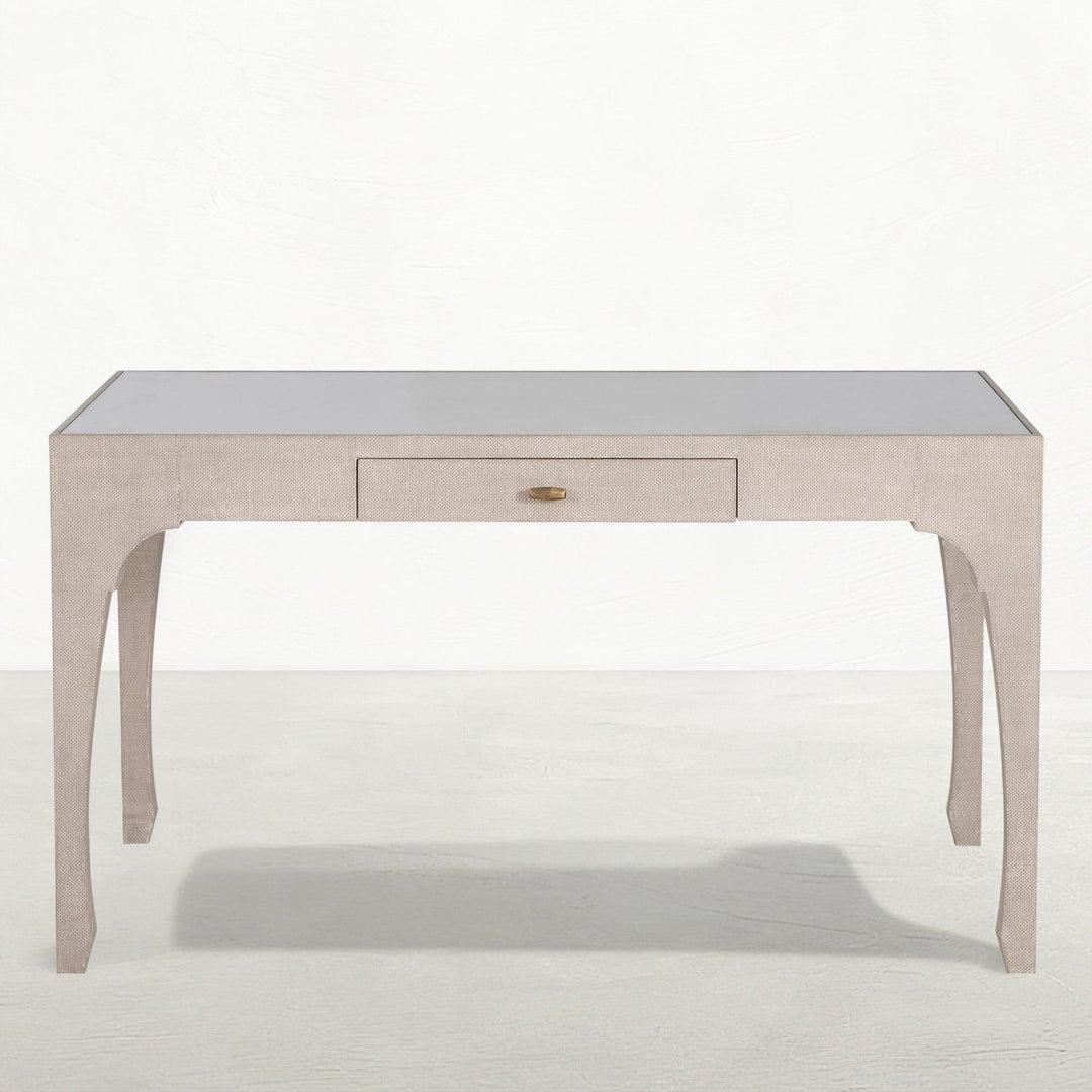 Vesey Mahogany Wood Desk - 1 Drawers, Whitewashed Raffia
