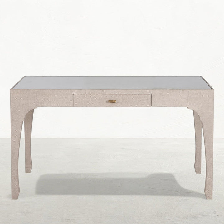 Vesey Mahogany Wood Desk - 1 Drawers, Whitewashed Raffia