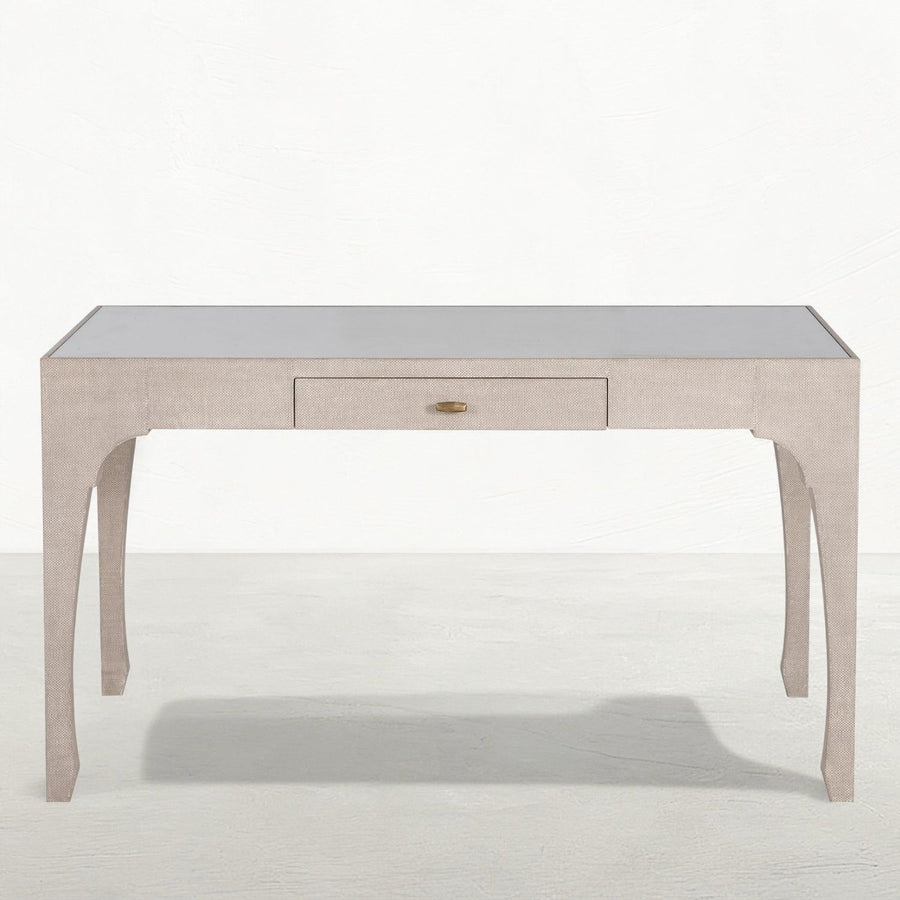Vesey Mahogany Wood Desk - 1 Drawers, Whitewashed Raffia