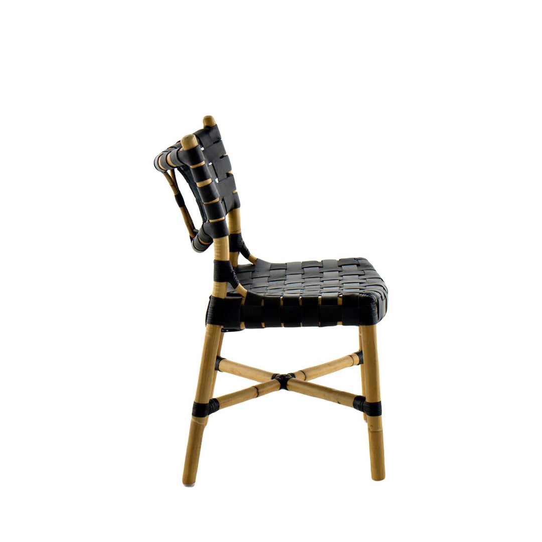 Morrison Natural Rattan Leather Open Weave Side Chair - Black