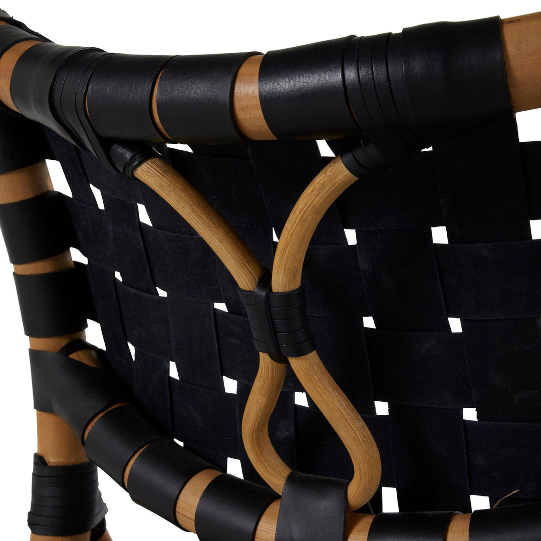 Morrison Natural Rattan Leather Open Weave Side Chair - Black