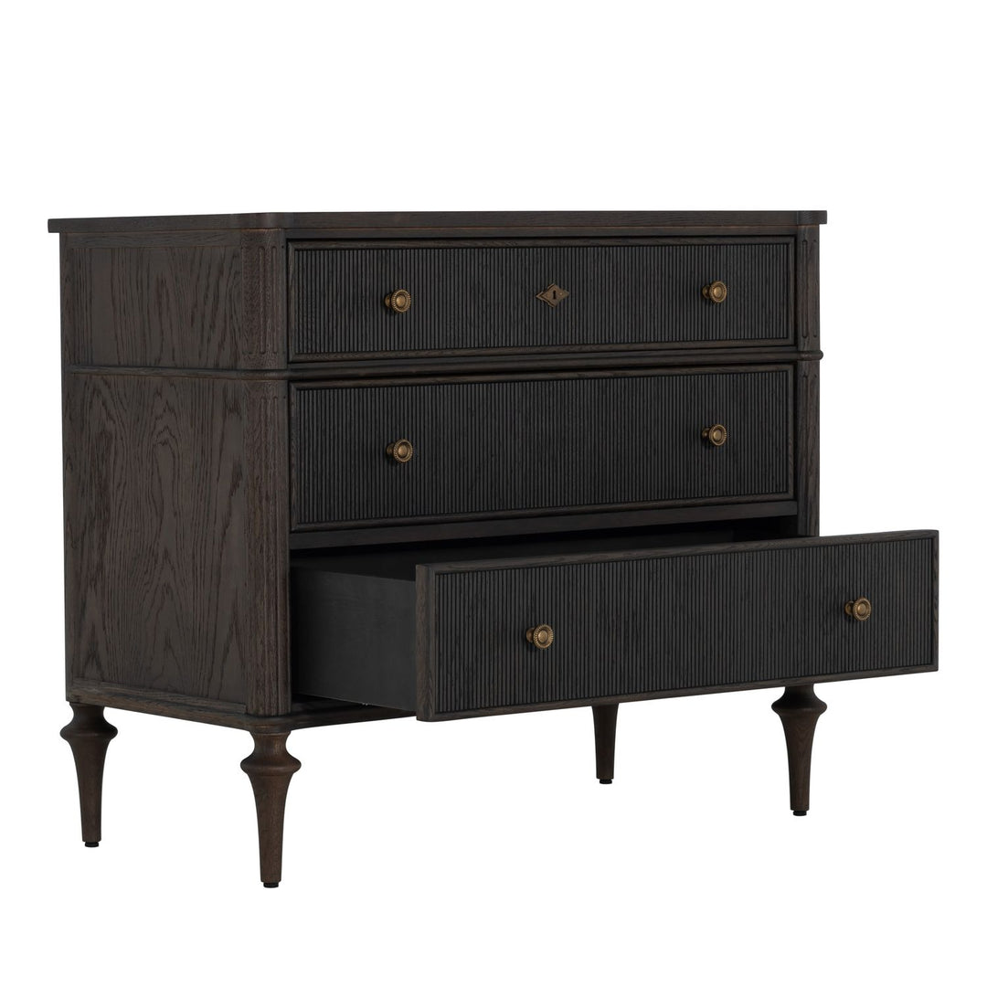 Andrea Oak Wood Chest - 3 Drawers, Dark Stained Oak