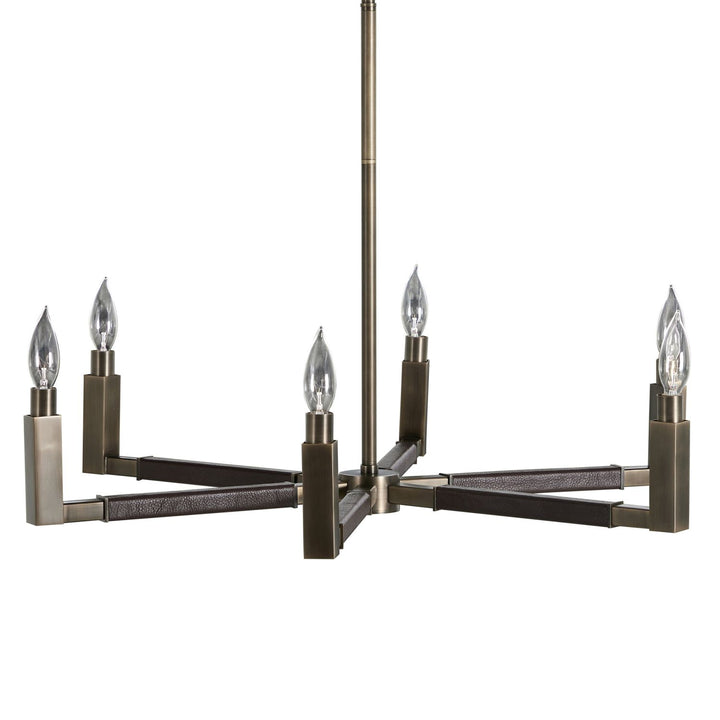 Glenbrook Mountain Bronze Leather Chandelier - 33.25 In. D X 41 In. H