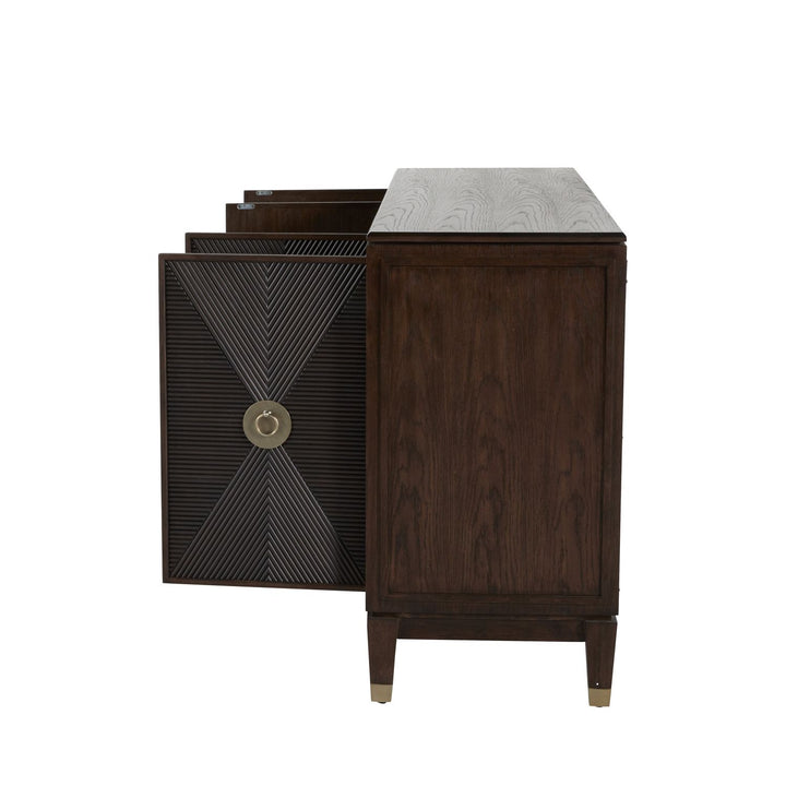 Saffron Oak Transitional Cabinet - 8 Shelves, Tuscan Brown