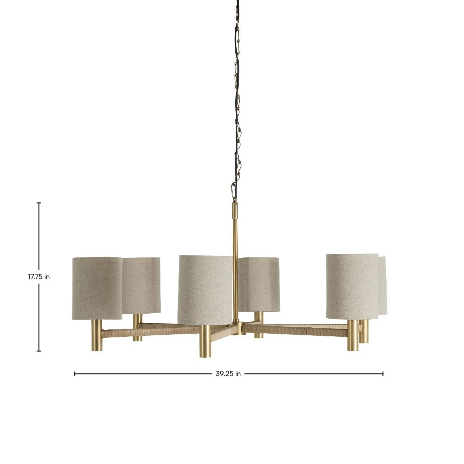 Shorelight Satin Brass Rattan Chandelier - 39.25 In. D X 17.75 In. H