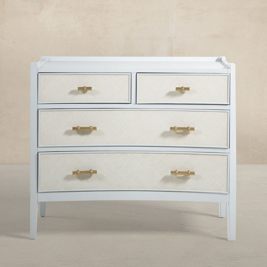 Jane Oak Wood Natural Seagrass Chest - 4 Drawers, Soft Sky Blue