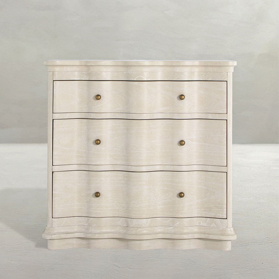 Meredith Mindi Wood Nightstand - 3 Drawers, Textured Cerused White