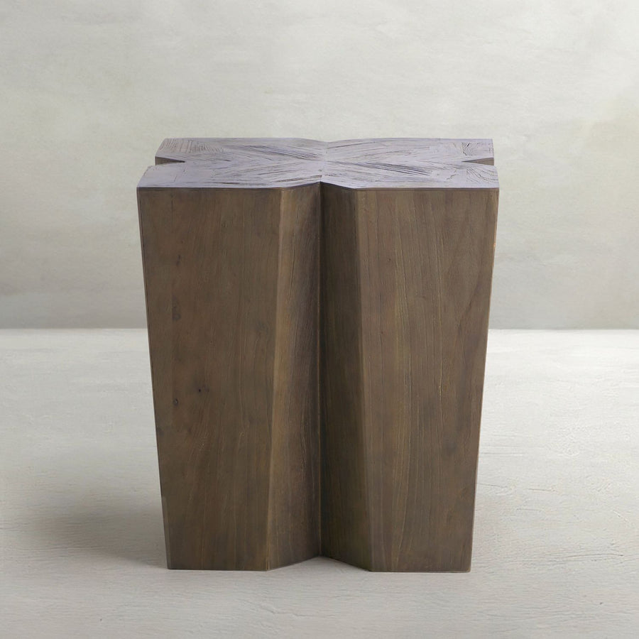 Arthur Mindi Wood Unique Pedestal Side Table - Vintage Gray, 20 In. W X 22 In. H