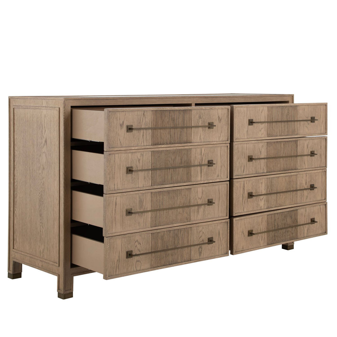 Jordan Oak Wood Dresser - 8 Drawers, Cerused Natural