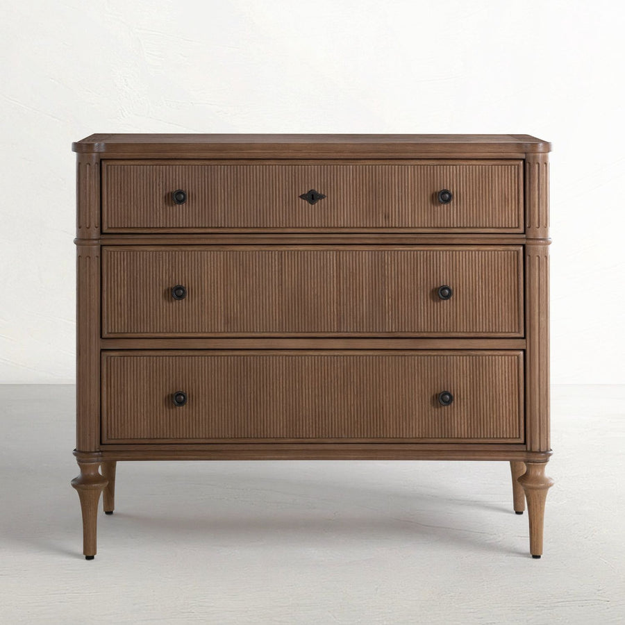 Andrea Oak Wood Storage Chest - 3 Drawers, Antique Brass