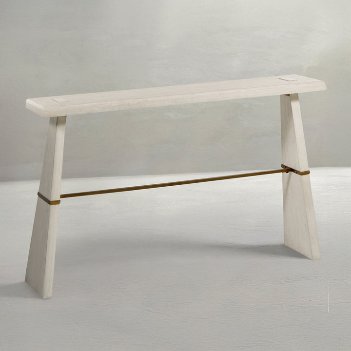 Havana Mindi Wood Rectangle Trestle Console Table - Antique White, 52 In. W X 32.25 In. H
