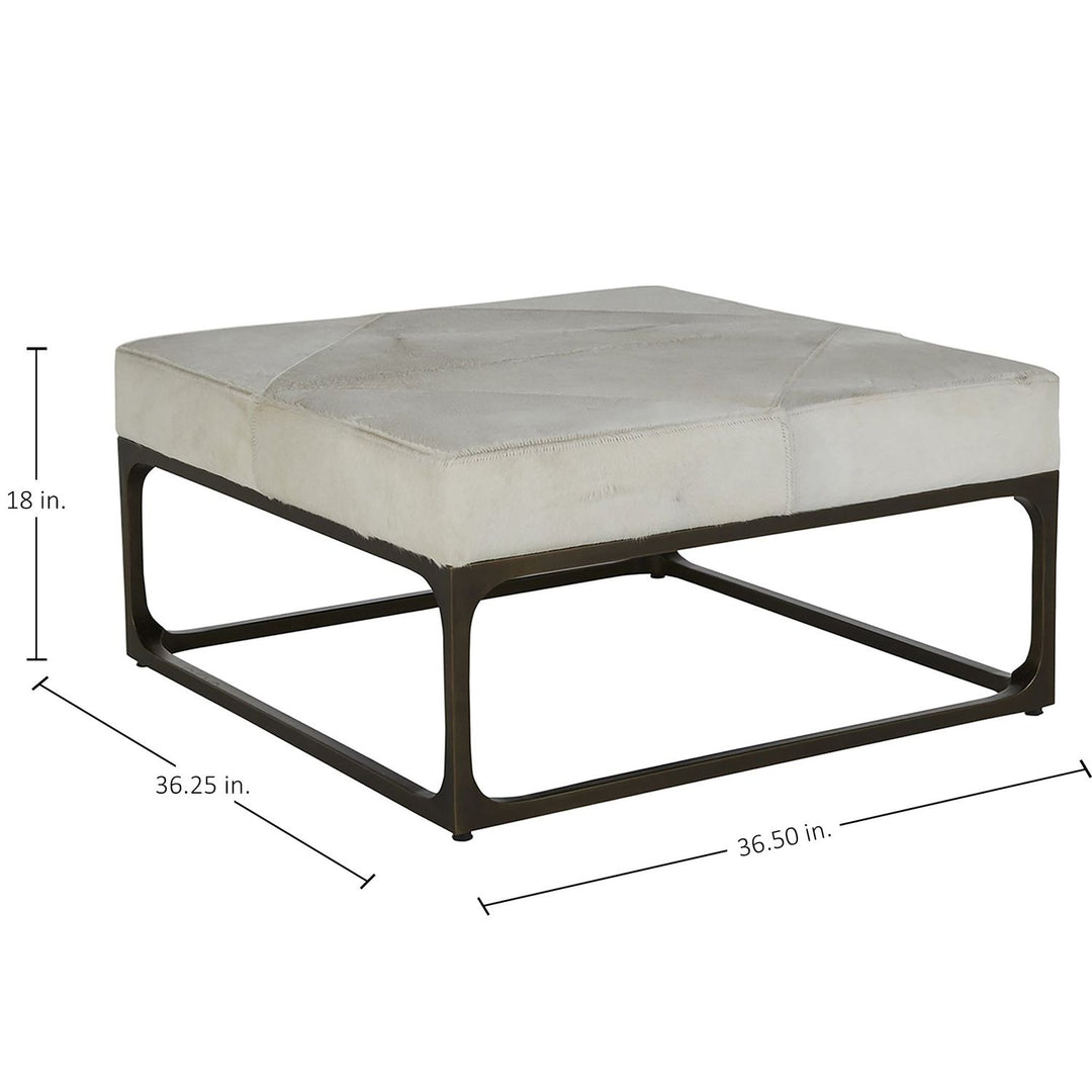 Melanie Hair-on-Hide Leather Steel Ottoman - Black Ivory