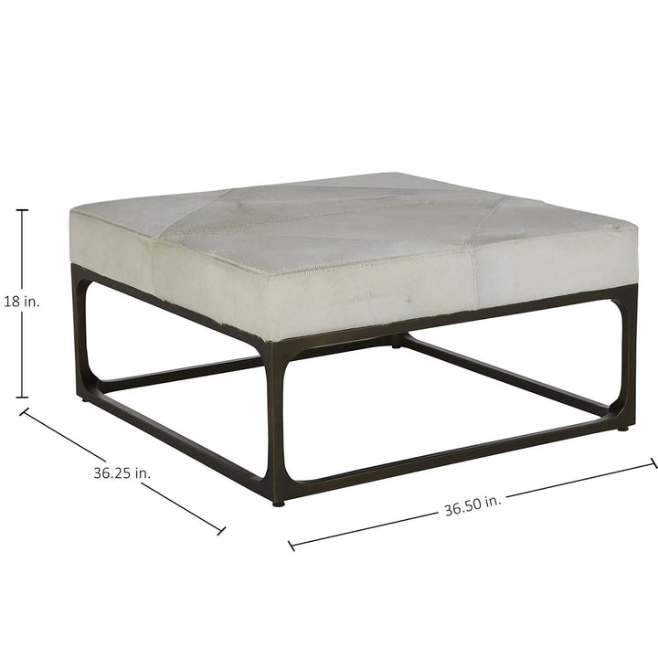 Melanie Hair-on-Hide Leather Steel Ottoman - Black Ivory