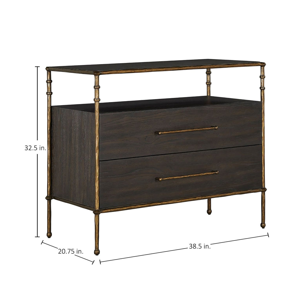 Reese Oak Wood Nightstand - 2 Drawers, Cerused Forest Black