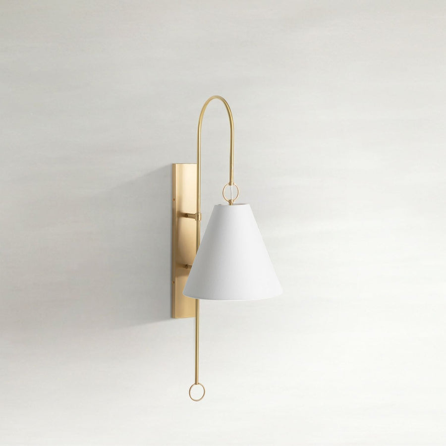 Anniston Alabaster Brass White Linen Wall Sconce - 10.5 In. D X 35.25 In. H