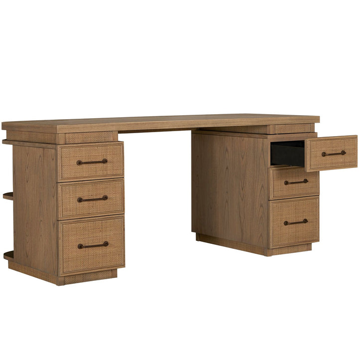 Elsa Mindi Wood Desk - 6 Soft-Close Drawers, Blonde Natural