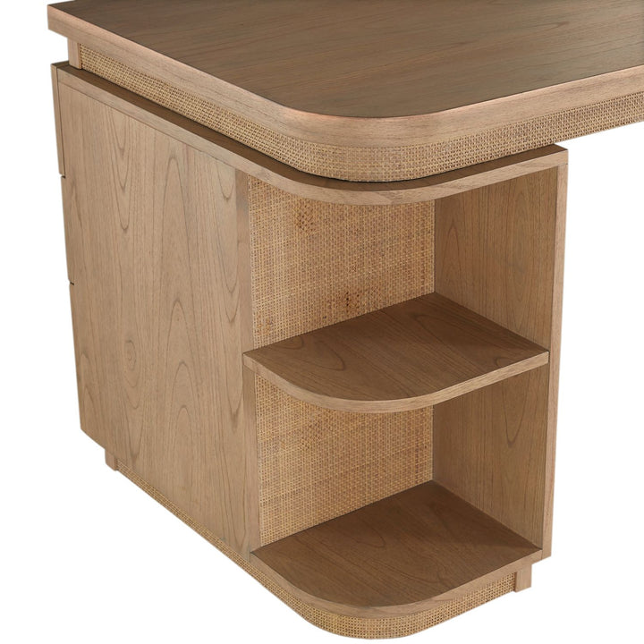 Elsa Mindi Wood Desk - 6 Soft-Close Drawers, Blonde Natural