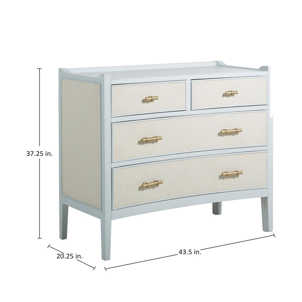 Jane Oak Wood Natural Seagrass Chest - 4 Drawers, Soft Sky Blue