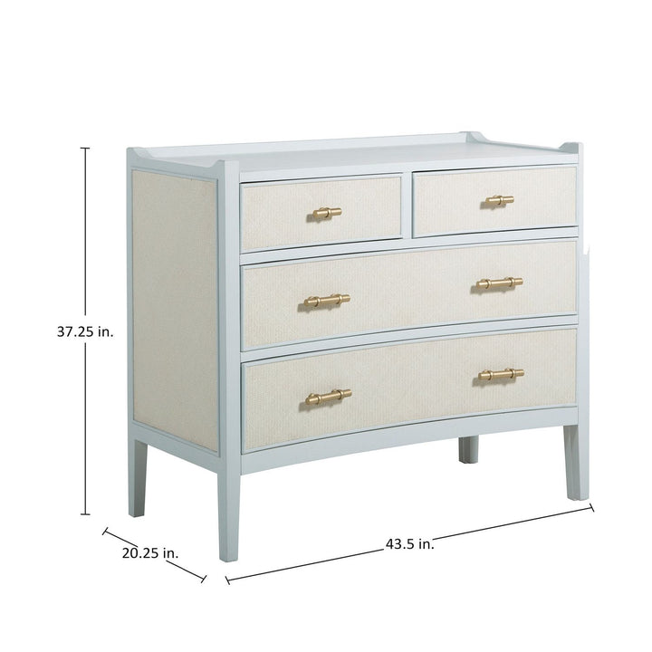 Jane Oak Wood Natural Seagrass Chest - 4 Drawers, Soft Sky Blue