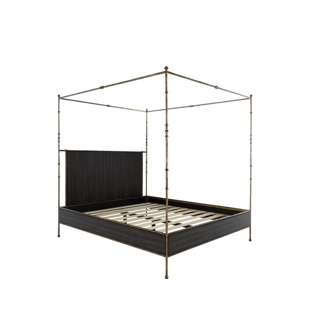 Reese Wood Metal Canopy Bed showing the wooden slat base.