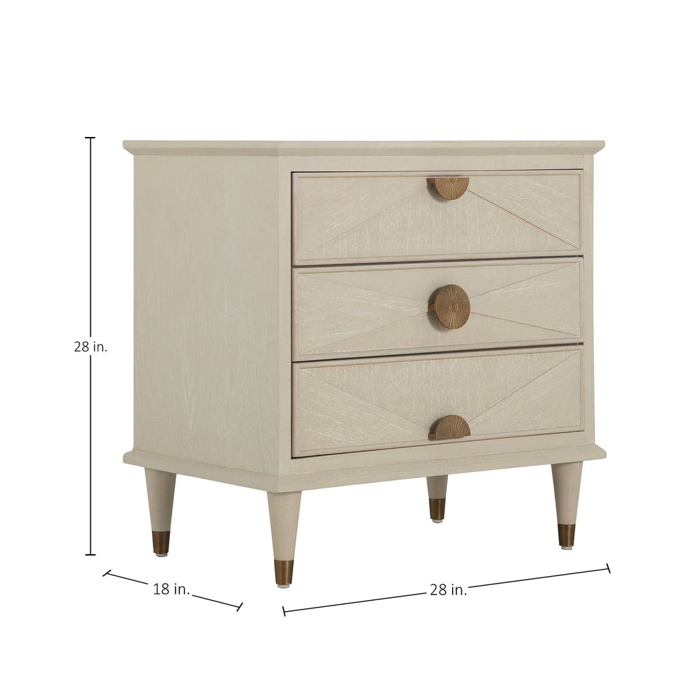 Emberly Oak Wood Nightstand - 3 Drawers, Ceruse White