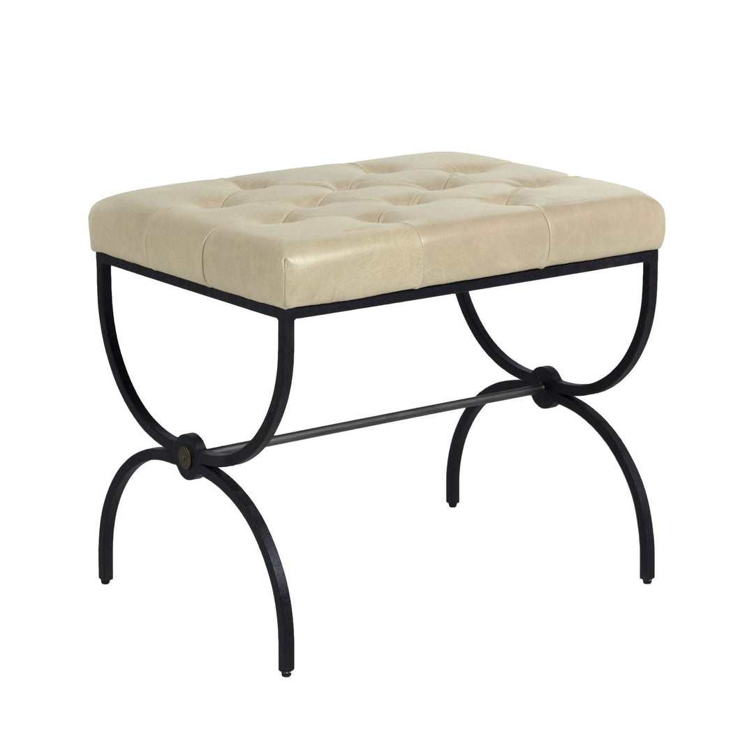 Galvin Leather Iron Ottoman - Light Gray Textured Black Brushed Brass