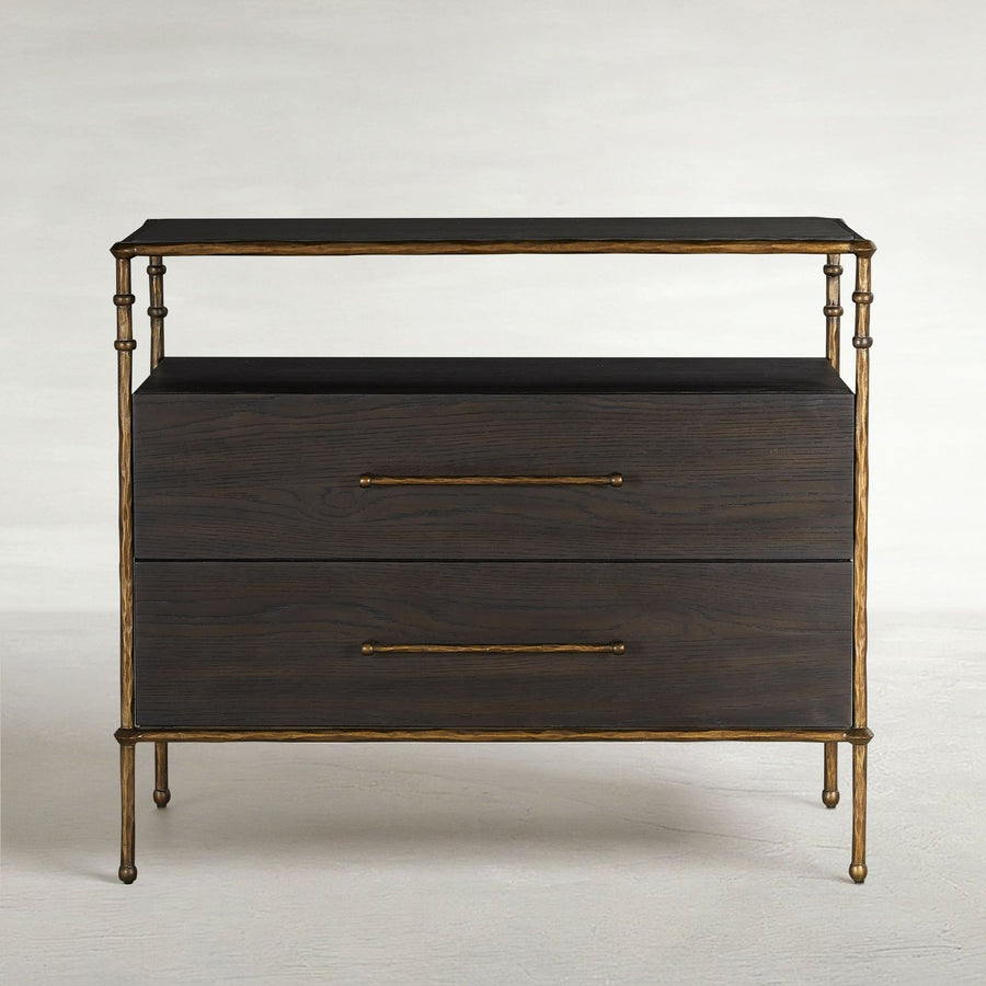 Reese Oak Wood Nightstand - 2 Drawers, Cerused Forest Black