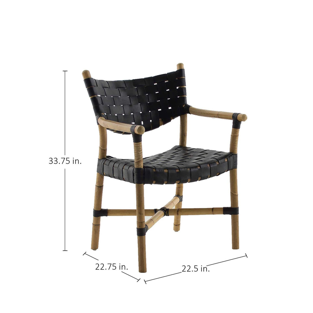 Morrison Natural Rattan Leather Open Weave Arm Chair - Black