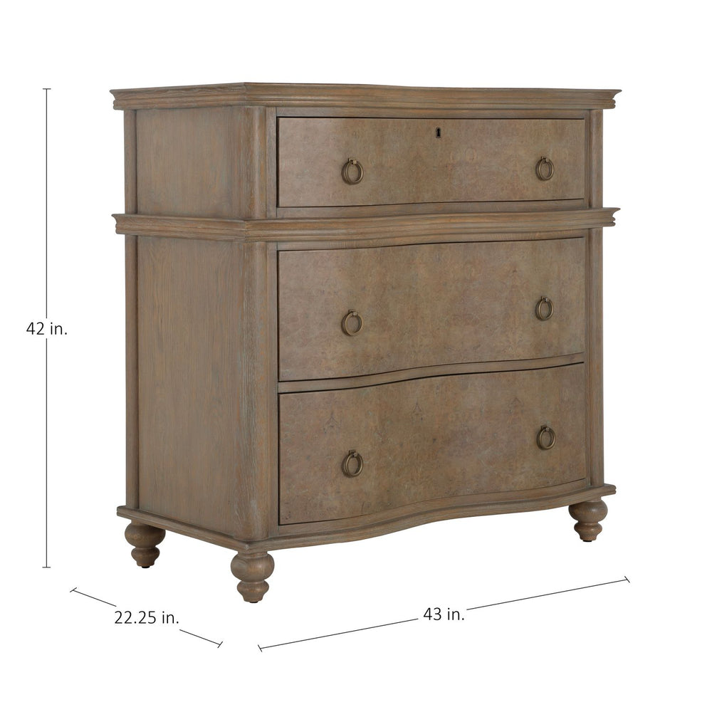 Baron Oak Wood Curved Front Chest - 3 Drawers, Cerused Brown