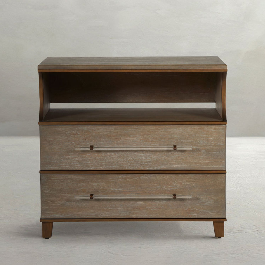 Evonne Mindi Wood Nightstand - 2 Drawers, Cerused Natural Gray