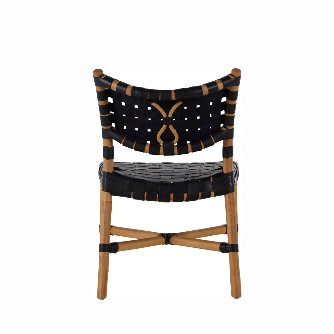 Morrison Natural Rattan Leather Open Weave Side Chair - Black