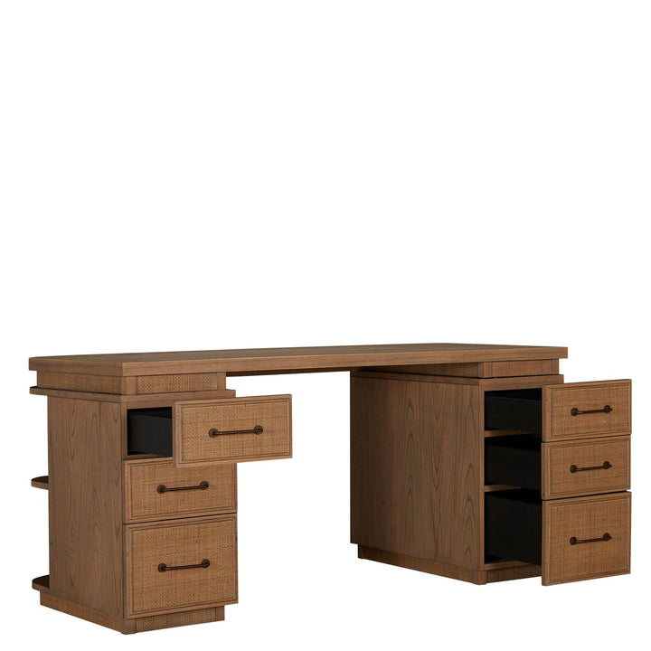 Elsa Mindi Wood Desk - 6 Soft-Close Drawers, Blonde Natural