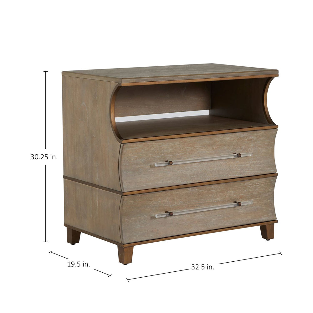 Evonne Mindi Wood Nightstand - 2 Drawers, Cerused Natural Gray