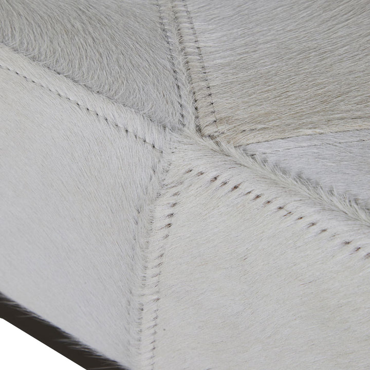 Melanie Hair-on-Hide Leather Steel Ottoman - Black Ivory